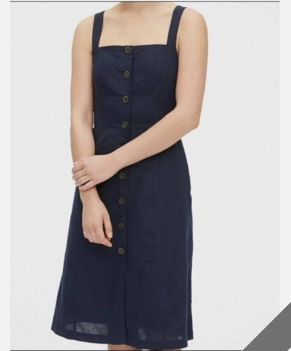 GAP Apron Button-Front Midi Dress Navy